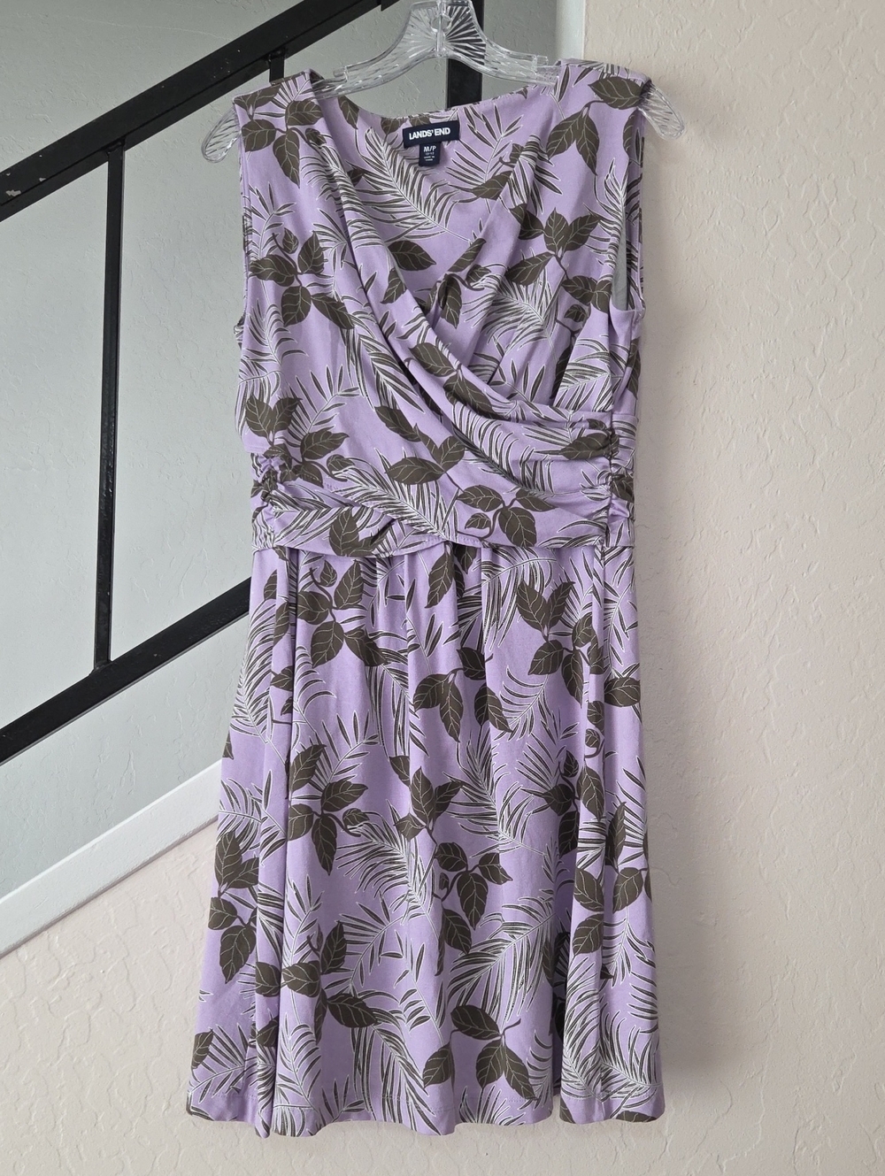 Lands' End Lavender Leaf Print Sleeveless Dress Size MP